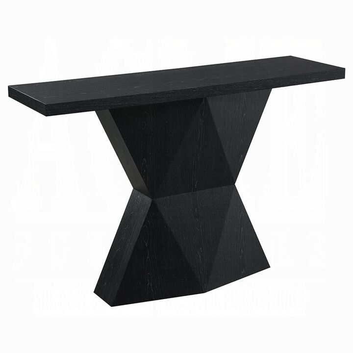 Kia Sofa Console Table, 47 Inch Top, Geometric Pedestal Base, Black