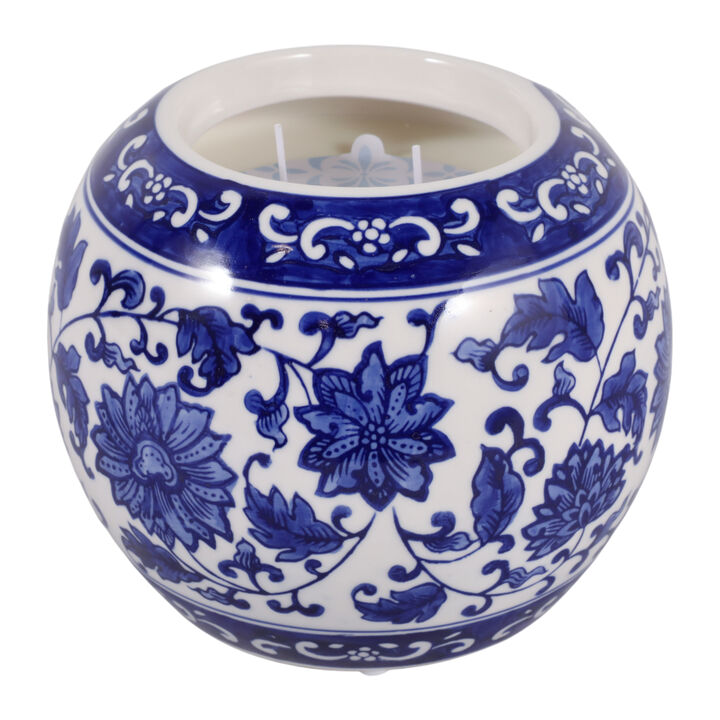 8" 54 Oz Neroli & Basil Chinoiserie Candle, Blue/w