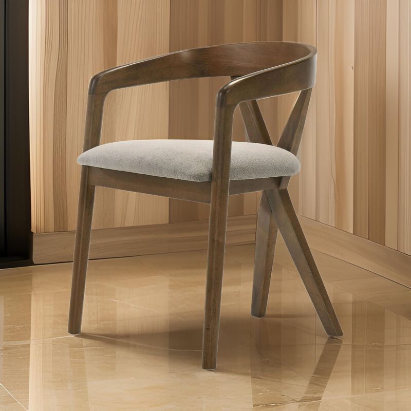 Cid Icy 23 Inch Dining Armchair, Plush Fabric Seat, Walnut Brown Solid Wood - Benzara image number 1
