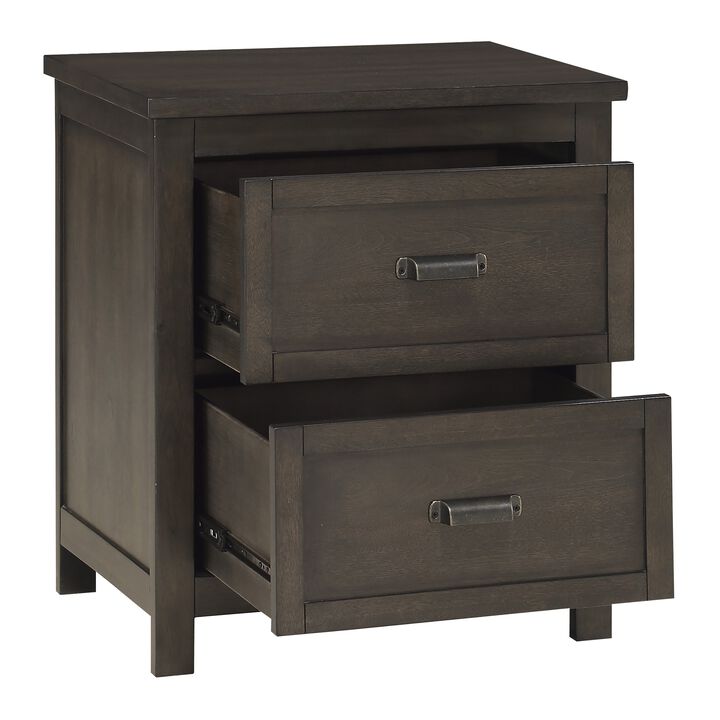 Bron Nightstand, 2 Drawers, Dark Cherry Brown Birch Veneer, 28 Inch - Benzara