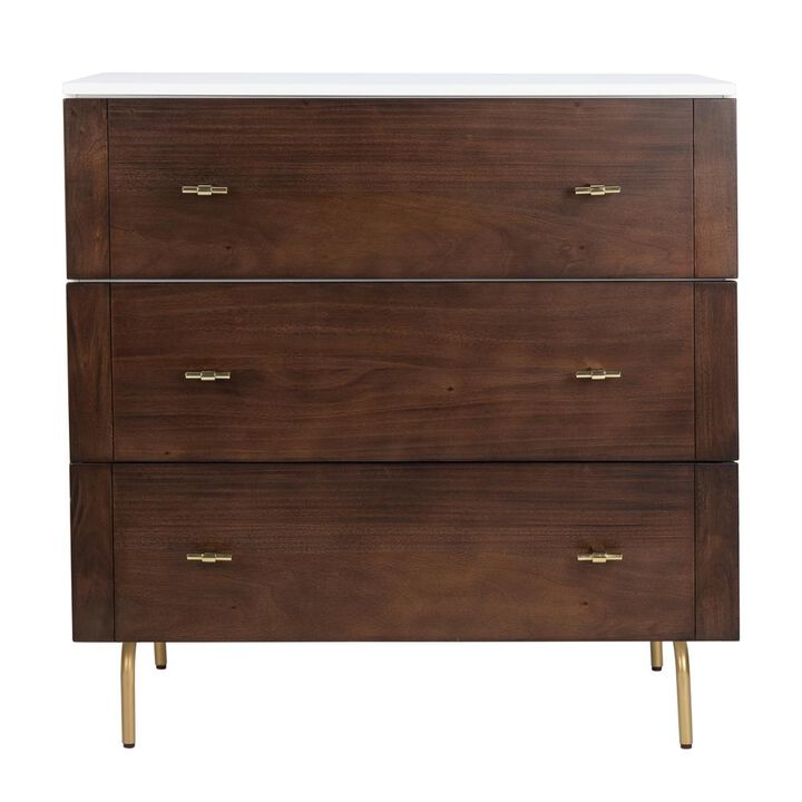 Safavieh Genevieve 3 Drawer Dresser, White/Walnut