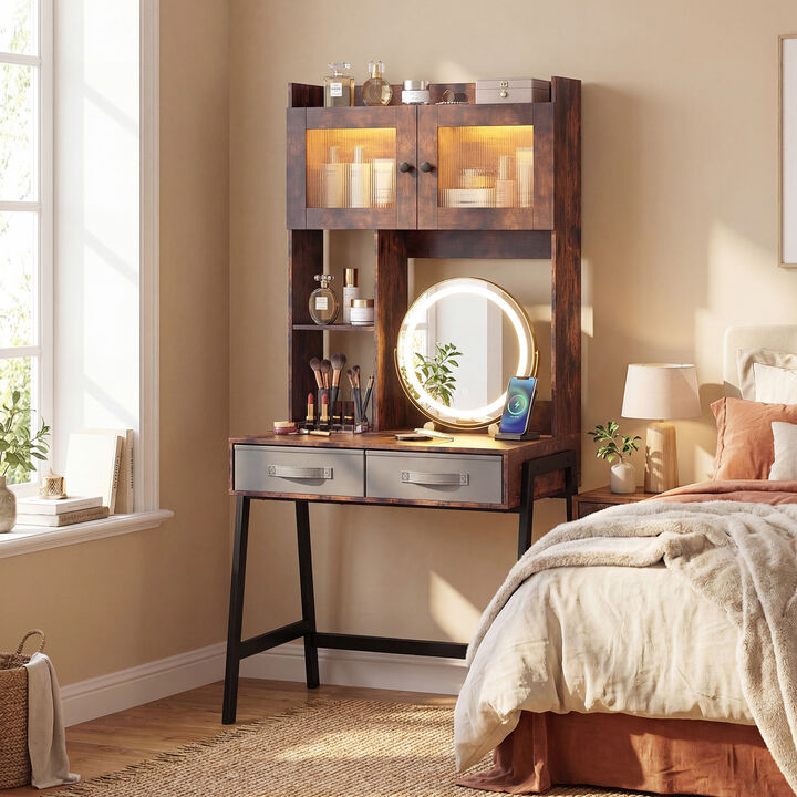 Modern Makeup Dressing Table with Rotatable Mirror and 3 Light Colors