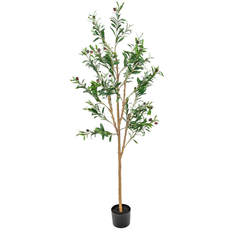 Sunnydaze Indoor Artificial Olive Tree with Silk Leaves - 5 ft