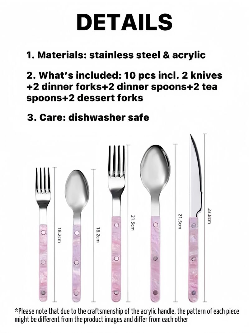 Pinky Salt Lake Flatware Set of 10 Pcs, Modern Marble Pattern Rivet Stainless Steel Cutlery Silverware
