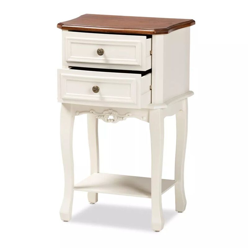 Baxton Studio Darla Classic And Traditional French White And Cherry Brown Finished Wood 2-Drawer Nightstand