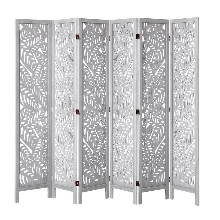 6-Panel Wood Room Divider, Folding Carved Privacy Screen for Home & Office