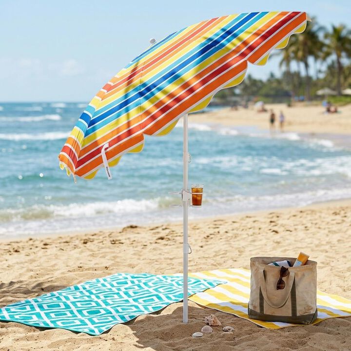 Outdoor 6.5 FT Beach Umbrella UPF 50+ with Sand Anchor for Beach Pool Patio