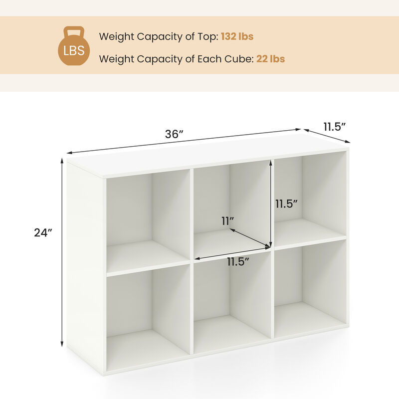 6-Cube Storage Bookcase with Anti-Tipping Kit &ndash; Modern Organizer Shelf for Bedroom and Living Spaces