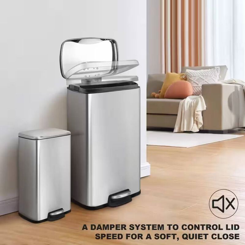 Set of 2 Stainless Steel Trash Cans 8 Gal and 1.3 Gal with Step Pedal Lids