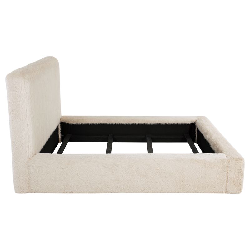 Beca Panel Bed, Foam Headboard, Faux Fur Upholstery, Modern image number 3