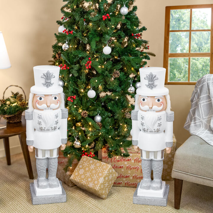 Sunnydaze Sterling the Silver Christmas Nutcracker - 37" H - Set of 2