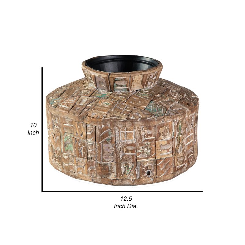 Meti 13 Inch Accent Flower Vase, Decorative Pot Style, Brown Black Metal - Benzara