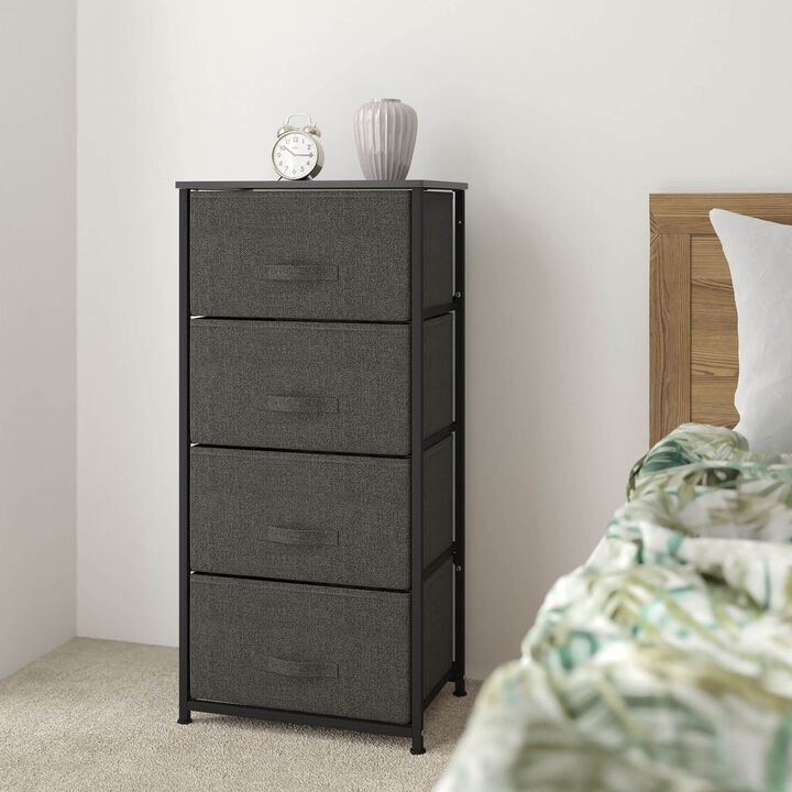 Flash Furniture Harris 4 Drawer Storage Dresser - Black Cast Iron Frame and Wood Top - 4 Easy Pull Dark Gray Fabric Drawers