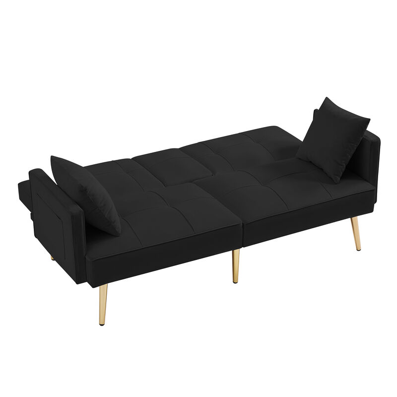 Velvet Futon Sofa Bed with Gold Metal Legs - Luxurious and Versatile Seating Solution