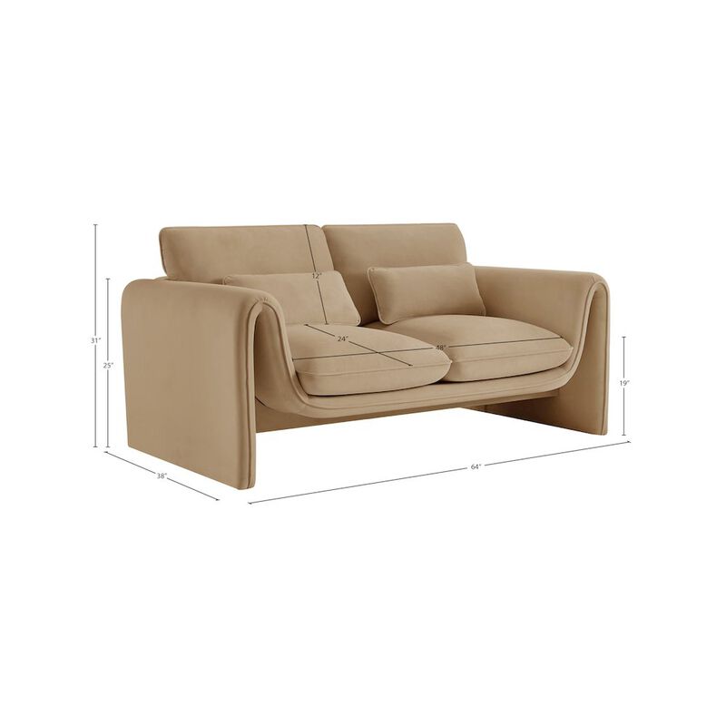 Meridian Furniture Sloan Camel Velvet Fabric Loveseat