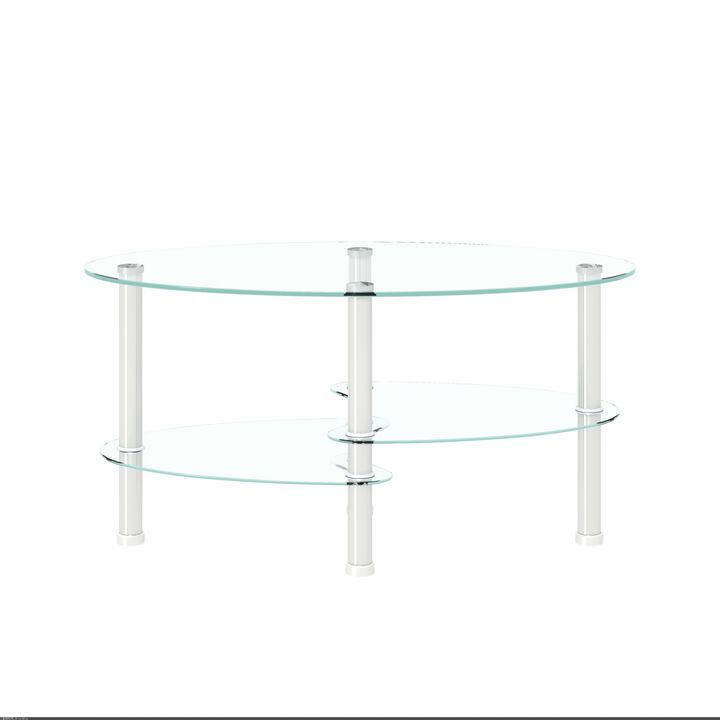 Transparent Oval Glass Coffee Table, Modern Table with Stainless Steel Leg