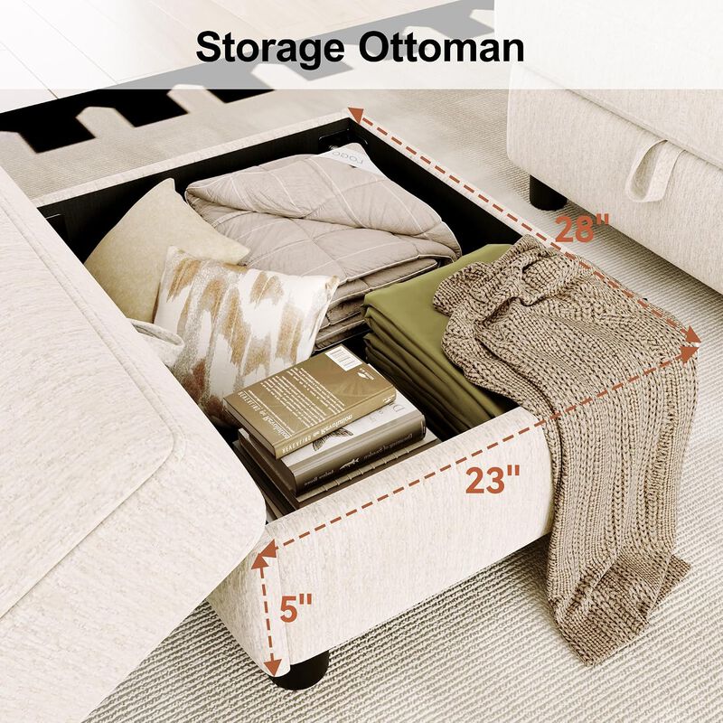 Vipbear 100 Inch Modular Sectional Sofa, Soft Chenille L Shaped Couch with Moveable Storage Ottoman image number 8