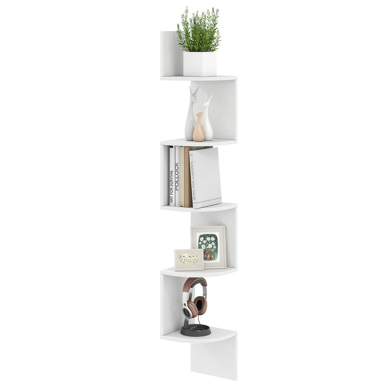 5-Tier Corner Wall Shelf, Floating Bookshelf and Storage Rack for Living Room or Office