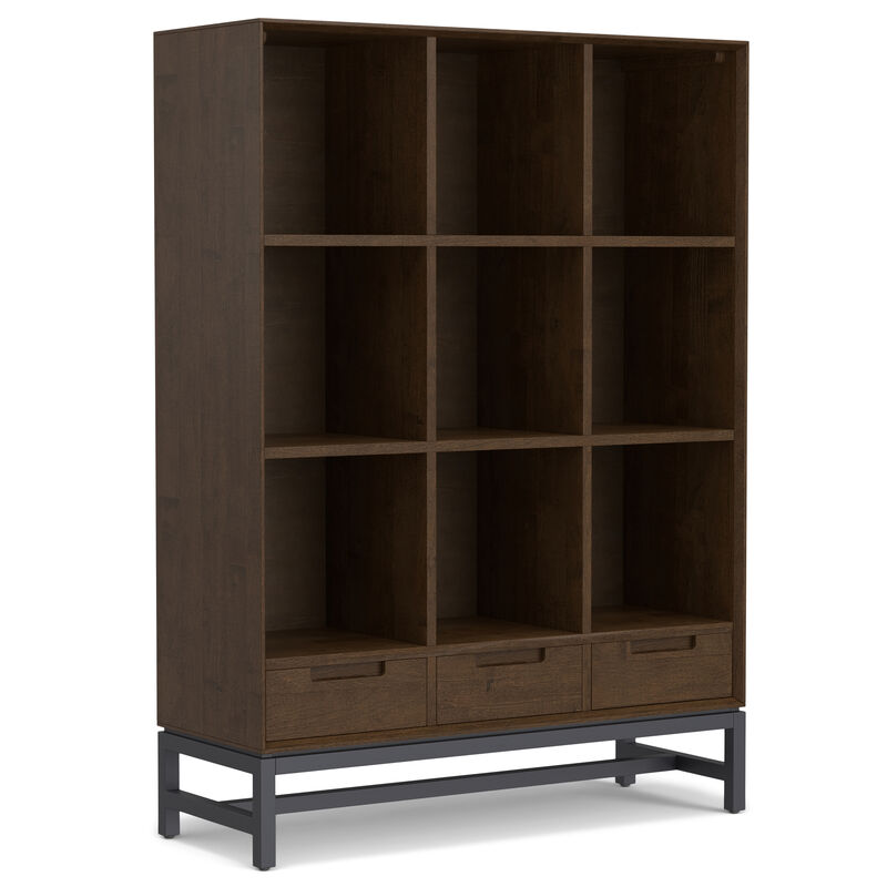 Banting SOLID HARDWOOD 58 inch x 42 inch Modern Industrial 9 Cube Bookcase with Drawers in Walnut Brown
