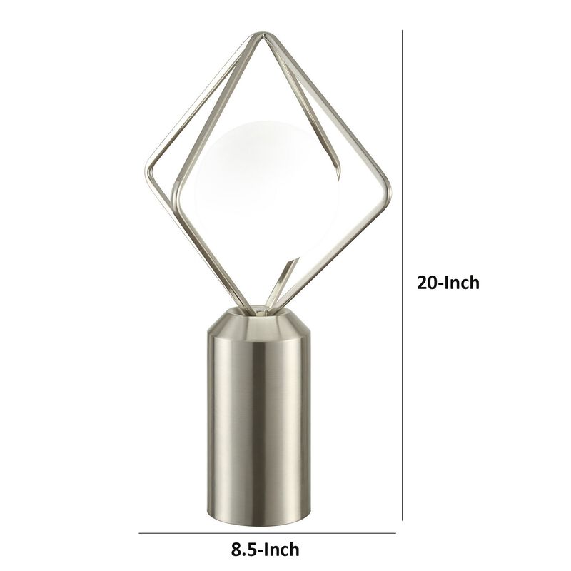 20 Inch Table Lamp, Globe Glass Shade, Accent Cylindrical Base, Nickel-Benzara