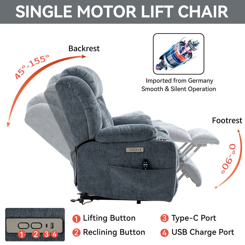 Merax Chenille Power Lift Recliner Chair, Heavy Duty Motion Mechanism with 8-Point Vibration Massage and Lumbar Heating