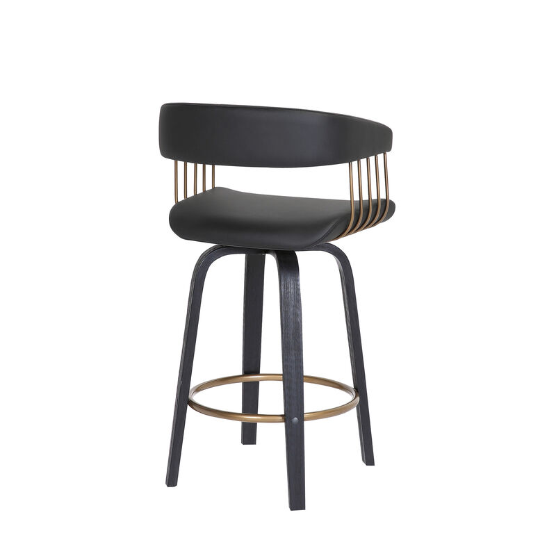 HomeRoots Faux Leather Counter Stool with Armrests and Bucket Seat image number 3