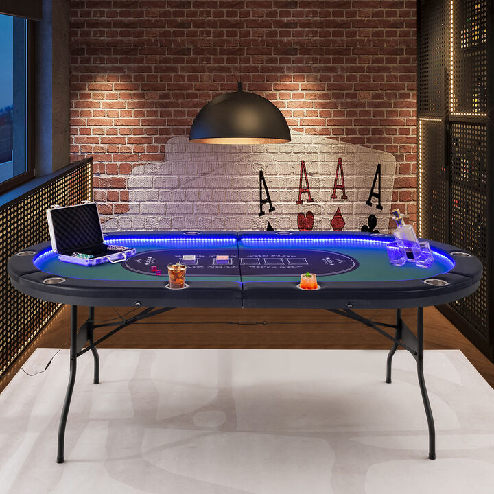 10 Player Poker Table with LED Lights and USB Ports for Home Game Room-Green