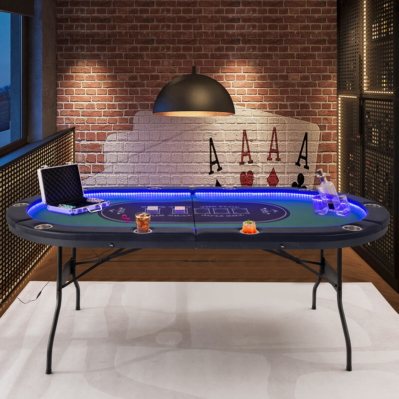 10 Player Poker Table with LED Lights and USB Ports for Home Game Room-Green image number 1