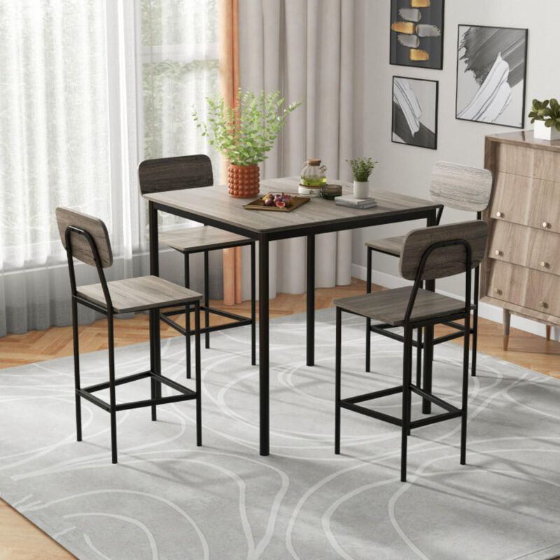 Hivvago 5 Pieces Industrial Dining Table Set with Counter Height Table and 4 Bar Stools