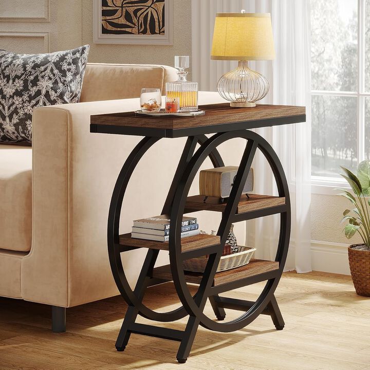 Tribesigns 4-Tier End Table, Small Side Table for Living Room, Narrow Nightstand with Storage Shelves, Slim Bedside Table for Bedroom, Snack Table for Small Spaces, 50 lb Capacity