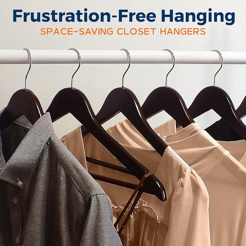 Wooden Clothes Hangers &ndash; Durable Space Saving Hanger, Non-Slip, Versatile for Organizing Dress, Coat, and Clothes, Can Hold Up To 10 lbs, With 360 Degree Swivel Hook, Cherry Color, Pack of 10