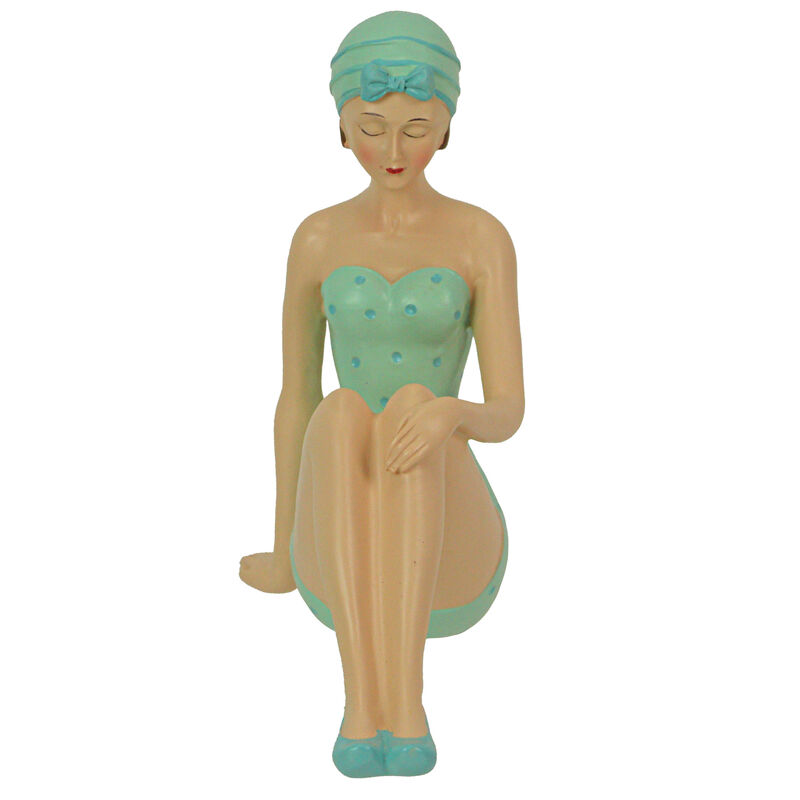Vintage Bathing Beauty Beach Girl Teal and Blue Polka Dot Swimsuit Statue image number 1