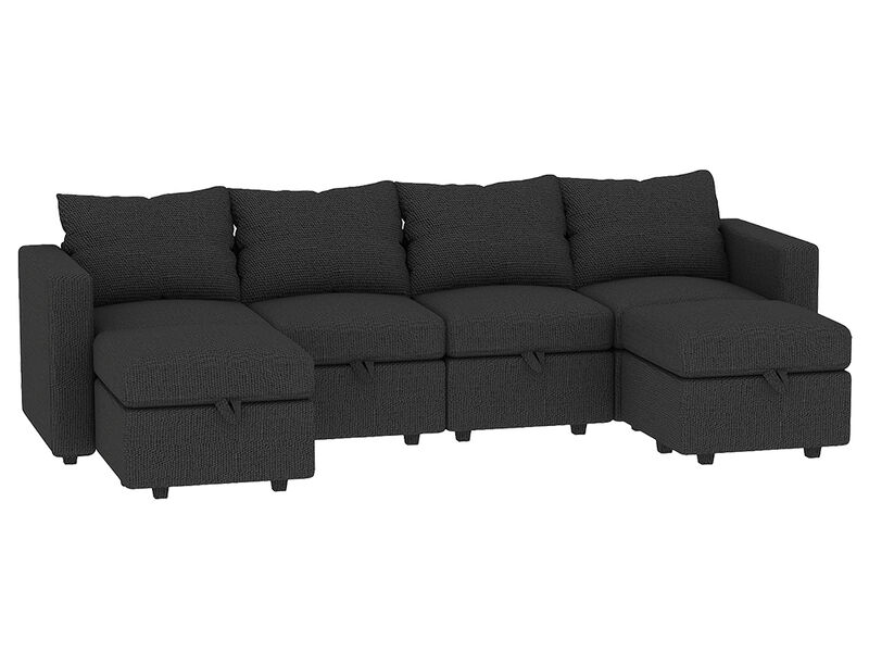 Modular Sectional Sofa with Storage, 109'' L-Shaped Couch, Wooden Frame, Polyester Upholstery, Hidden Compartment Design, Space-Saving Sofa for Living Room, Available in Black, Beige, and Gray
