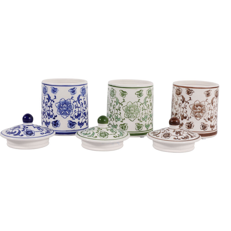 S/3 6" Chinoiserie Ceramic Jar image number 2