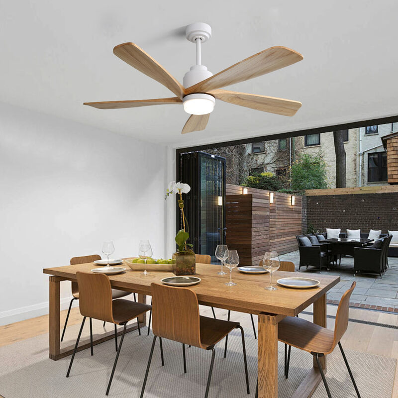 52" Ceiling Fan With Dimmable LED Light 5 Solid Wood Blades Remote Control Reversible DC Motor image number 2
