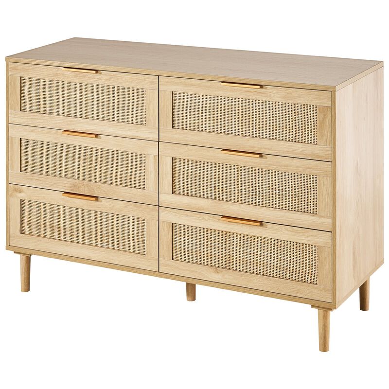6 Drawer Rattan Dresser Chest of Drawers with Storage for Bedroom Living Room Hallway