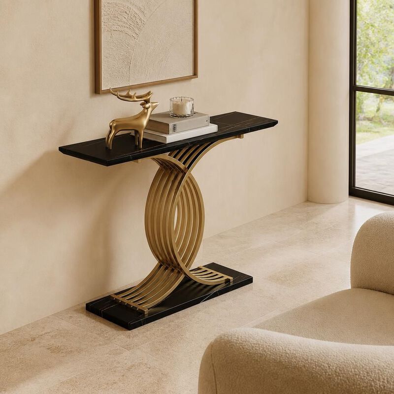 GOODSILO Narrow Accent Console Table with Gold Intertwined Metal Legs, Luxury High-End Entryway Furniture for Hallway Living Spaces image number 3