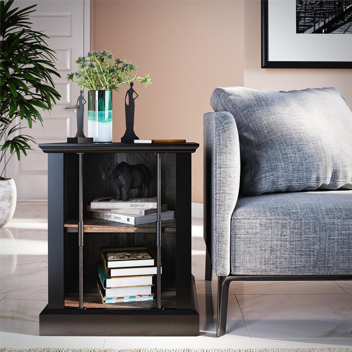 Ameriwood Home Hoffman Two-Toned Rustic End Table with 2 Open Shelves, Black and Walnut