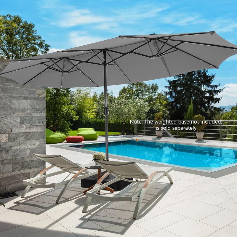 15 Feet Twin Patio Umbrella Double Side Market Umbrella with 48 Solar LED Lights image number 2