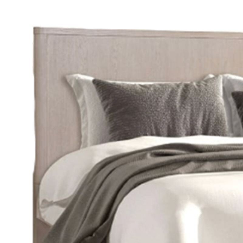 Reham King Bed, Rounded Edges, White Wash Brown Solid Rubberwood Frame
