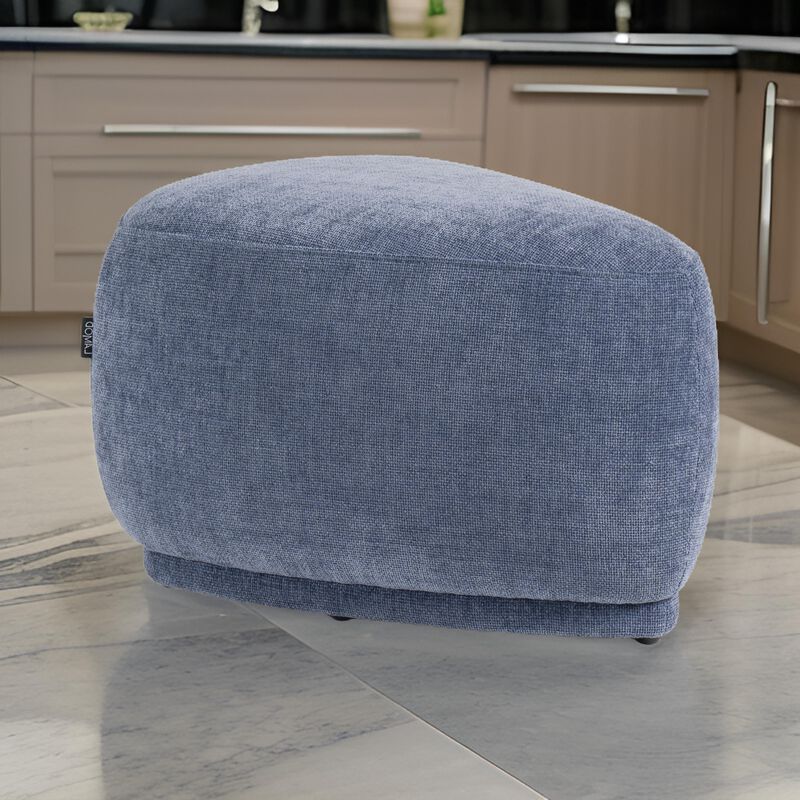Reno Kini 26 Inch Ottoman, River Rock Shape, Blue Polyester, Wood Frame - Benzara