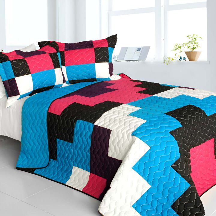 Gonna Lie Queen Size Patchwork Quilt Set Geometric Quilted Soft Bed Cover