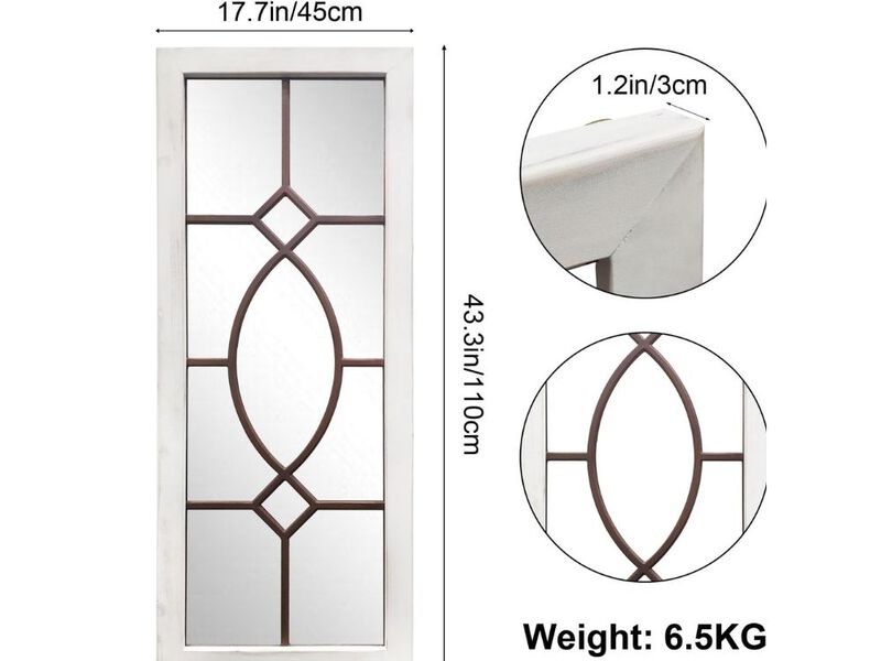 Farmhouse Rustic Mirror &ndash; 43.3" x 17.7" Wooden Wall Decor Accent