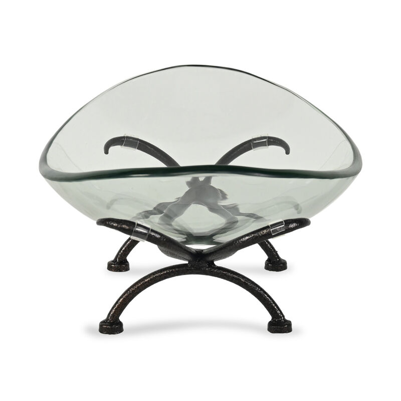 HomeRoots 17" Clear And Black Glass And Metal Oval Decorative Bowl With Stand image number 3