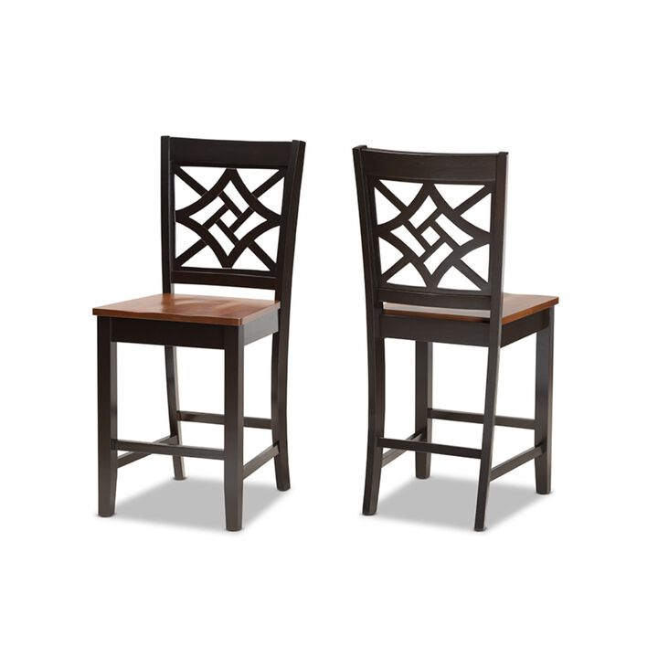 Baxton Studio Nicolette Modern and Contemporary Two-Tone Dark Brown and Walnut Brown Finished Wood 2-Piece Counter Stool Set