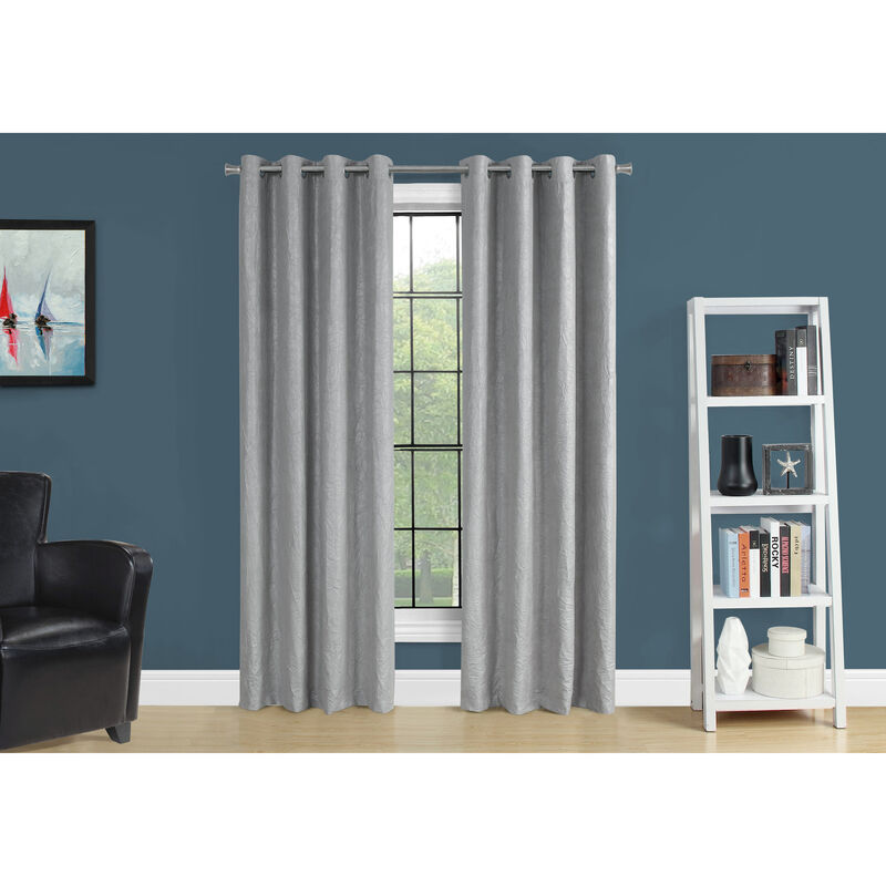 Monarch Specialties Curtain Panel, 2pcs Set, Room Darkening, Grommet, Living Room, Bedroom, Kitchen, Micro Suede, Polyester, Grey, Contemporary, Modern