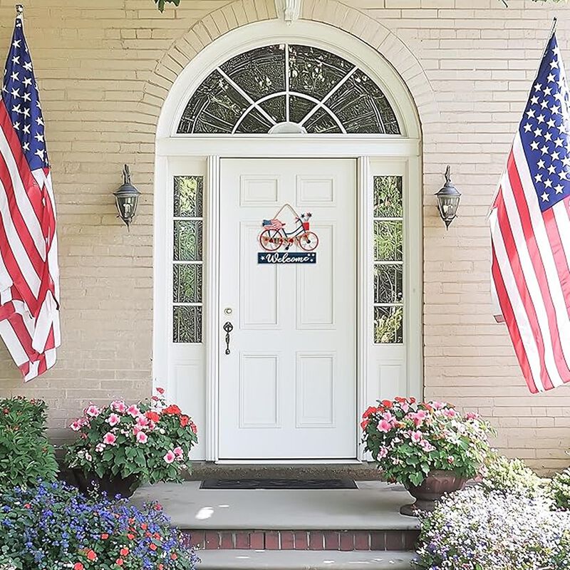 Americana Bike Wooden Patriotic Wreath Red White Blue Indoor Outdoor Decor image number 3