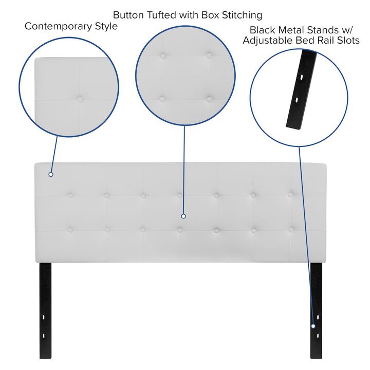 Flash Furniture Tufted Upholstered Queen Size Headboard in White Vinyl