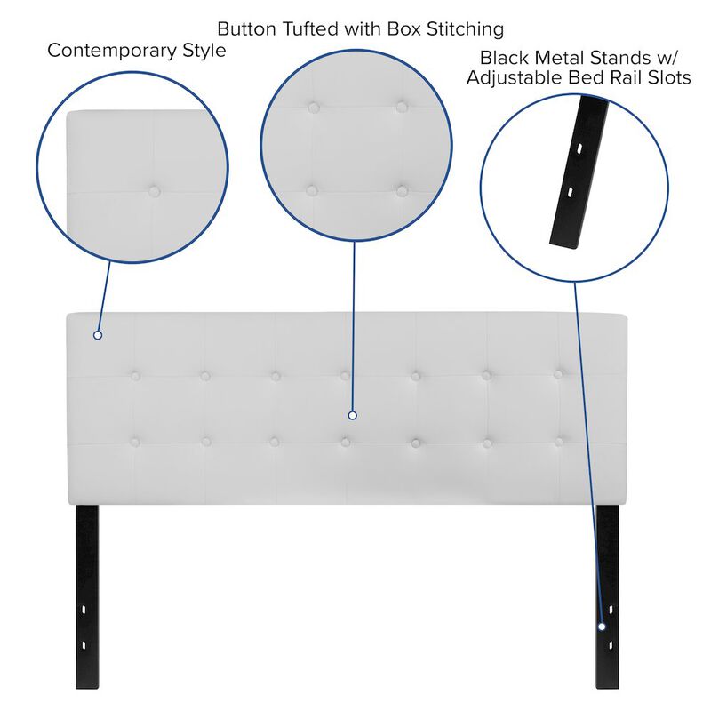 Flash Furniture Tufted Upholstered Queen Size Headboard in White Vinyl image number 1
