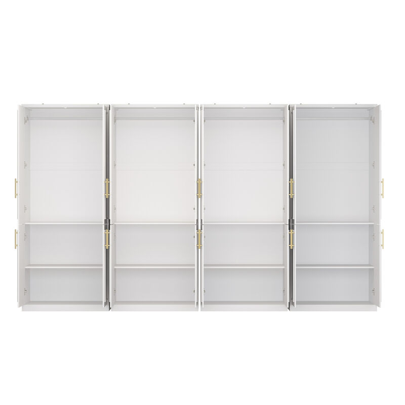 FUFU&GAGA White Armoire with Shelves and Hanging Rods – Modern Bedroom Storage Solution (126.8" W x 19.3" D x 74.8" H),White